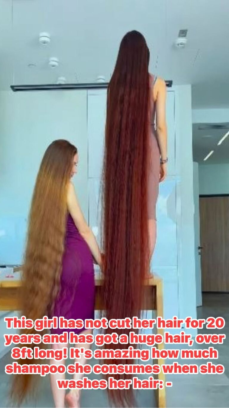 With 90-inches of flowing brown locks, this real life Rapunzel has hair brushing the ground behind her.