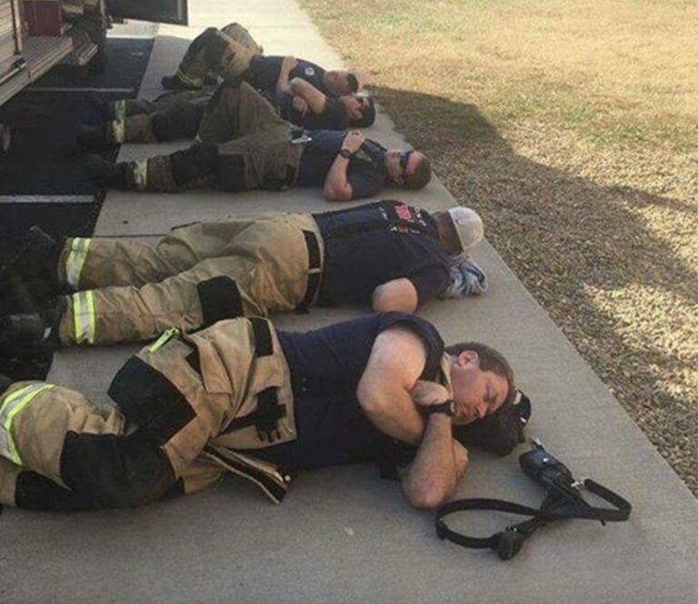 Man snaps photo of firefighters after 24 hours working nonstop