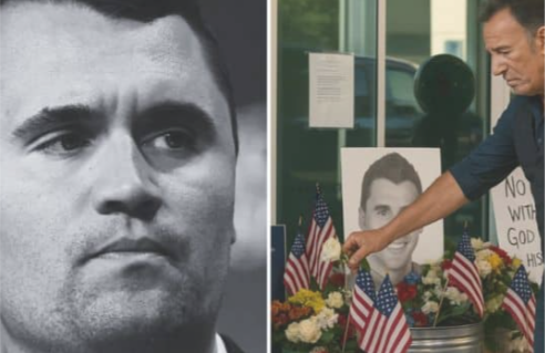 “**“Nobody Saw It Coming. The Memorial For Charlie Kirk Was Heavy With Silence, Until A Murmur Spread Through The Crowd—Bruce Springsteen Was There. Moments Later, ‘The Boss’ Stepped Into View, His Face Carved With Grief, And The Entire Gathering Froze. He Took A Deep Breath, Looked Toward Kirk’s Young Daughters, And Said Through Shaking Words: ‘I’ve Buried Friends, I’ve Buried Heroes… But Watching Children Lose A Father Cuts Deeper Than Any Song I’ve Ever Written.’ Tears Poured Across The Room As Springsteen Paused, Placing His Hand Over His Heart. ‘Your Dad’s Love Won’t Fade—Not Today, Not Ever,’ He Whispered, His Voice Breaking. Witnesses Say Erika, Charlie’s Widow, Couldn’t Hold Back Sobs As Supporters Reached For Each Other In Consolation. Social Media Exploded With Clips Within Minutes, Fans Calling It ‘The Most Unexpected, Tearful Moment Of The Year.’ And As One Attendee Wrote: ‘We Came To Mourn Charlie Kirk… But Bruce Springsteen Walked In And Made It A Moment We’ll Be Telling Our Children About.’ The Real Shock? Reports Claim This May Not Be The Last Time ‘The Boss’ Honors Kirk—Raising Questions About What He’s Planning Next.”**”